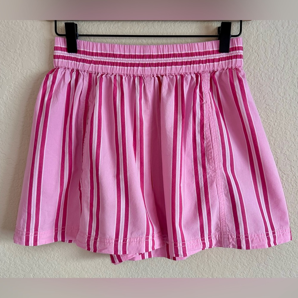 Free People Boxer Style Shorts Pink Striped 100% Cotton Women’s Roomy XS Preppy